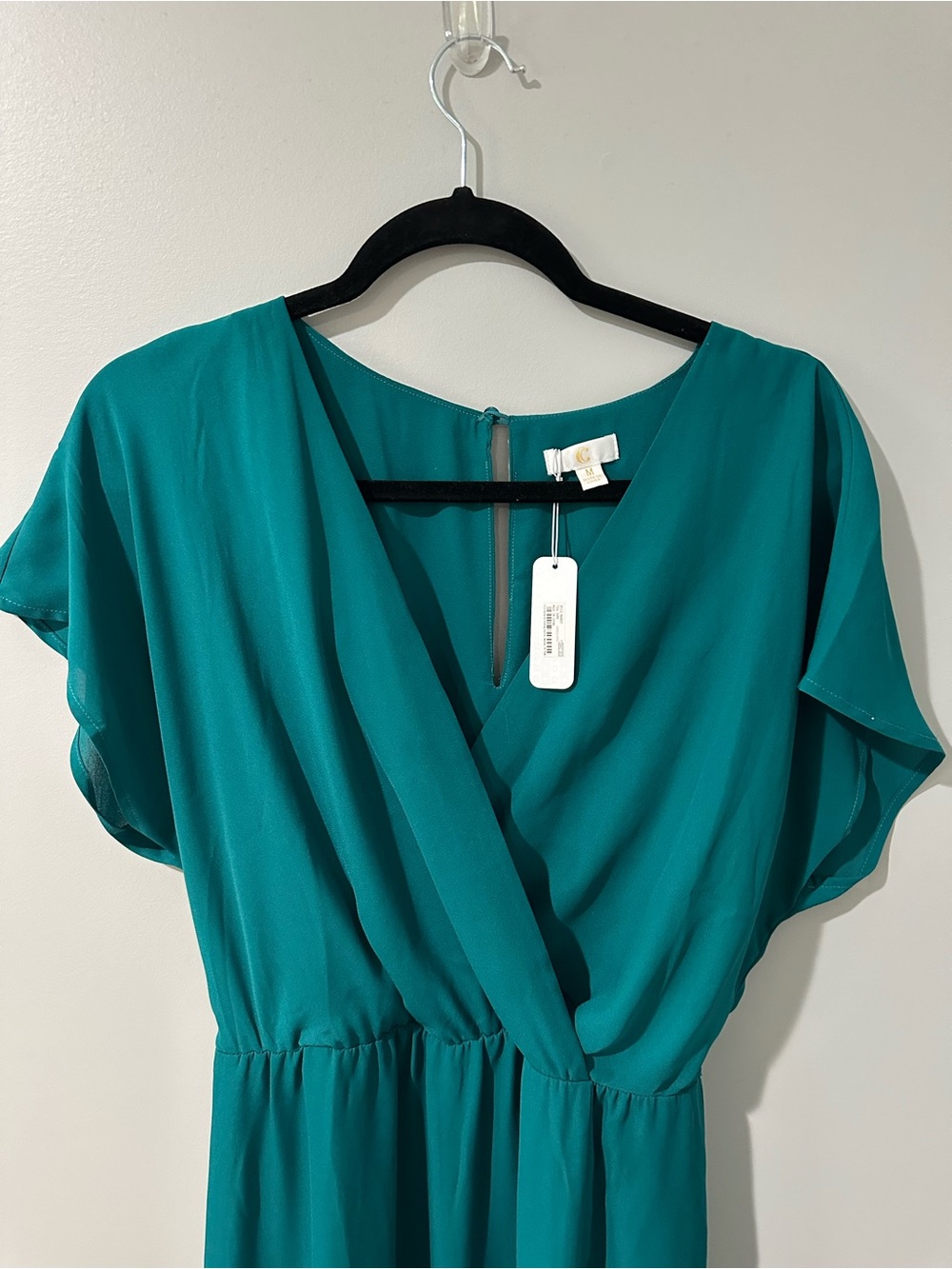 C Teal Wrap-Style Midi Dress